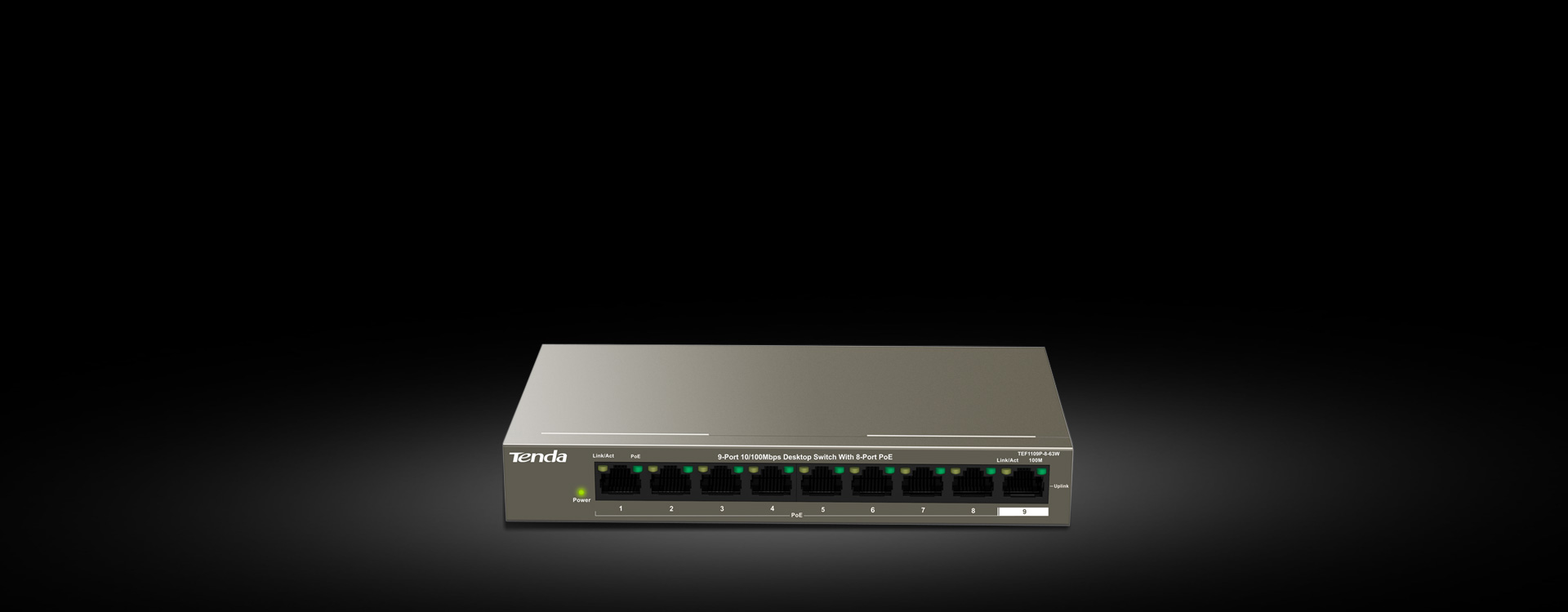 Tenda 9-Port 10/100Mbps Desktop Switch s 8-Port PoE TEF1109P-8-63W